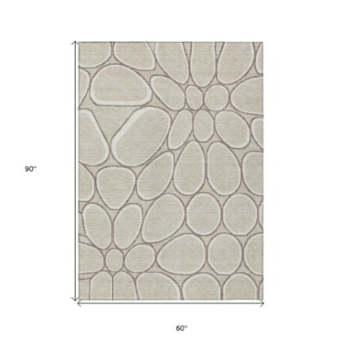 Homeroots 3' Artichoke Green And Ivory Abstract Washable Area Rug For Indoor And Outdoor Use, Durable Design 5' X 8' Polyester 600511