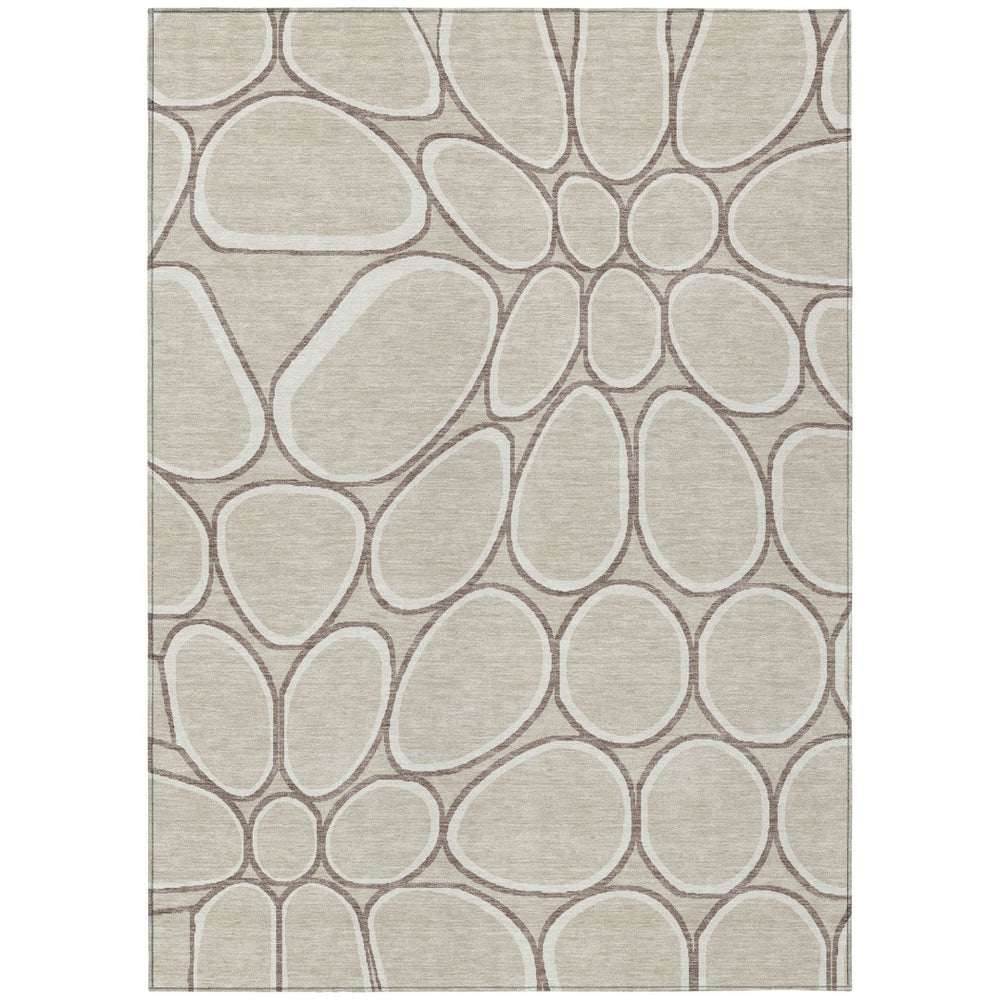 HomeRoots 5' Abstract Beige and Brown Area Rug – Durable, Washable Indoor/Outdoor Design for Stylish Spaces 5' X 8' 600511