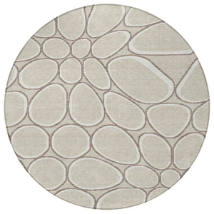 Homeroots 3' Artichoke Green And Ivory Abstract Washable Area Rug For Indoor And Outdoor Use, Durable Design 8' Round Polyester 600512