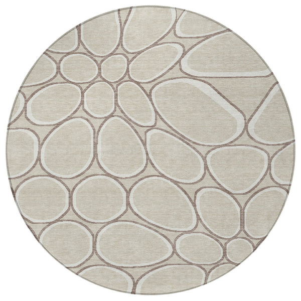 Homeroots 3' Artichoke Green And Ivory Abstract Washable Area Rug For Indoor And Outdoor Use, Durable Design 8' Round Polyester 600512