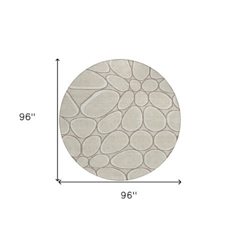 Homeroots 3' Artichoke Green And Ivory Abstract Washable Area Rug For Indoor And Outdoor Use, Durable Design 8' Round Polyester 600512