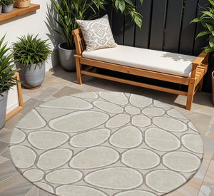 Homeroots 3' Artichoke Green And Ivory Abstract Washable Area Rug For Indoor And Outdoor Use, Durable Design 8' Round Polyester 600512