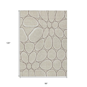 Homeroots 3' Artichoke Green And Ivory Abstract Washable Area Rug For Indoor And Outdoor Use, Durable Design 8' X 10' Polyester 600513