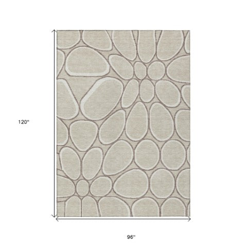 Homeroots 3' Artichoke Green And Ivory Abstract Washable Area Rug For Indoor And Outdoor Use, Durable Design 8' X 10' Polyester 600513