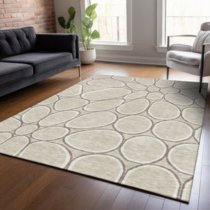 HomeRoots 9' X 12' Beige and Brown Abstract Area Rug - Washable, Durable, Stylish for Indoor and Outdoor Spaces 600514