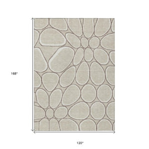 Homeroots 3' Artichoke Green And Ivory Abstract Washable Area Rug For Indoor And Outdoor Use, Durable Design 10' X 14' Polyester 600515