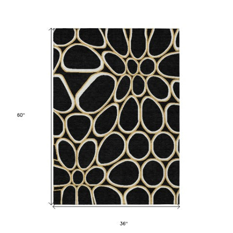 Homeroots 3' Artichoke Green And Ivory Abstract Washable Area Rug For Indoor And Outdoor Use, Durable Design 3' X 5' Polyester 600516