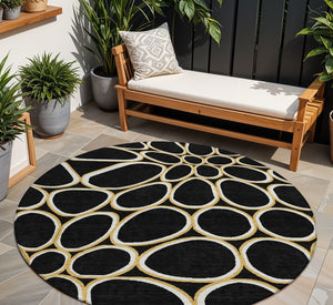 Homeroots 3' Artichoke Green And Ivory Abstract Washable Area Rug For Indoor And Outdoor Use, Durable Design 8' Round Polyester 600518