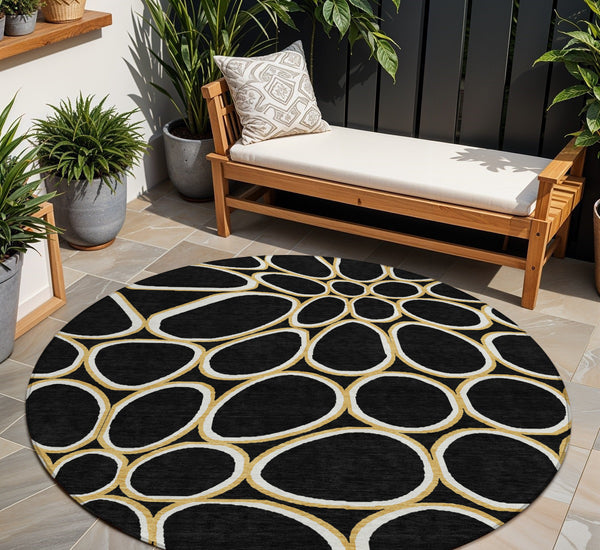 Homeroots 3' Artichoke Green And Ivory Abstract Washable Area Rug For Indoor And Outdoor Use, Durable Design 8' Round Polyester 600518