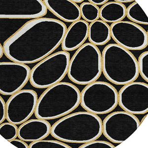 Homeroots 3' Artichoke Green And Ivory Abstract Washable Area Rug For Indoor And Outdoor Use, Durable Design 8' Round Polyester 600518