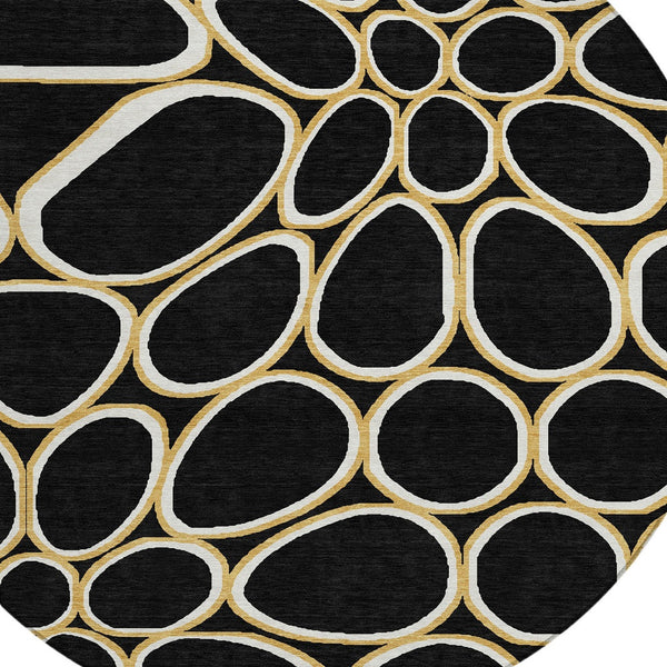 Homeroots 3' Artichoke Green And Ivory Abstract Washable Area Rug For Indoor And Outdoor Use, Durable Design 8' Round Polyester 600518