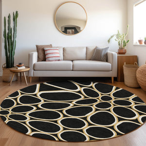 Homeroots 3' Artichoke Green And Ivory Abstract Washable Area Rug For Indoor And Outdoor Use, Durable Design 8' Round Polyester 600518