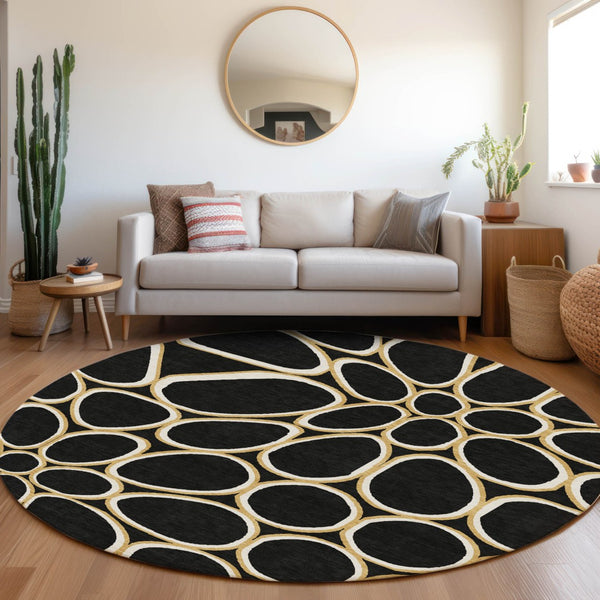 Homeroots 3' Artichoke Green And Ivory Abstract Washable Area Rug For Indoor And Outdoor Use, Durable Design 8' Round Polyester 600518