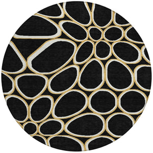 Homeroots 3' Artichoke Green And Ivory Abstract Washable Area Rug For Indoor And Outdoor Use, Durable Design 8' Round Polyester 600518