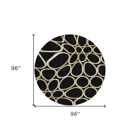 Homeroots 3' Artichoke Green And Ivory Abstract Washable Area Rug For Indoor And Outdoor Use, Durable Design 8' Round Polyester 600518