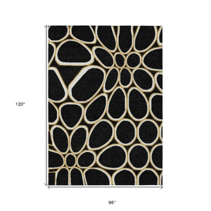 Homeroots 3' Artichoke Green And Ivory Abstract Washable Area Rug For Indoor And Outdoor Use, Durable Design 8' X 10' Polyester 600519