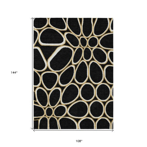Homeroots 3' Artichoke Green And Ivory Abstract Washable Area Rug For Indoor And Outdoor Use, Durable Design 9' X 12' Polyester 600520