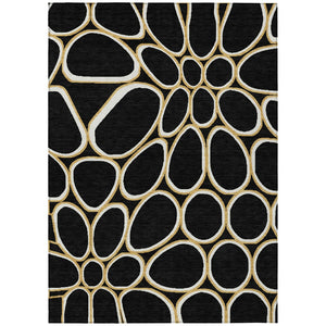 HomeRoots 9' X 12' Modern Abstract Washable Area Rug in Black, Ivory & Beige for Indoor/Outdoor Use 600520