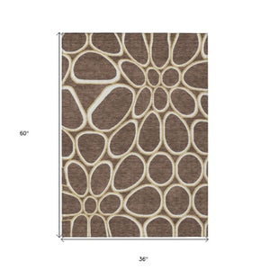 Homeroots 3' Artichoke Green And Ivory Abstract Washable Area Rug For Indoor And Outdoor Use, Durable Design 3' X 5' Polyester 600522