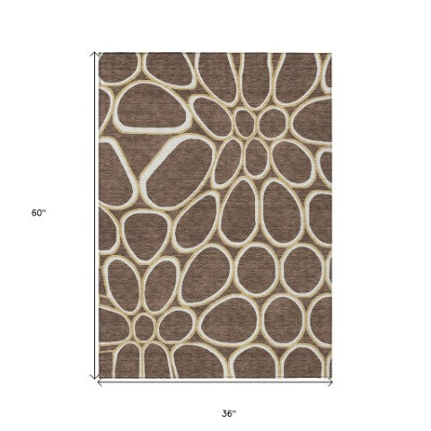 Homeroots 3' Artichoke Green And Ivory Abstract Washable Area Rug For Indoor And Outdoor Use, Durable Design 3' X 5' Polyester 600522