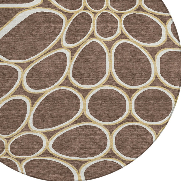 Homeroots 3' Artichoke Green And Ivory Abstract Washable Area Rug For Indoor And Outdoor Use, Durable Design 8' Round Polyester 600524