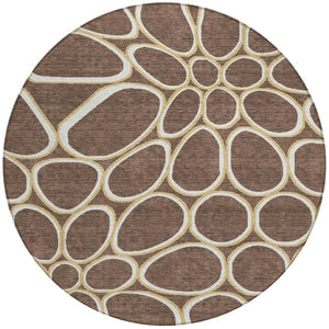 Homeroots 3' Artichoke Green And Ivory Abstract Washable Area Rug For Indoor And Outdoor Use, Durable Design 8' Round Polyester 600524