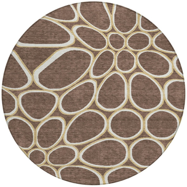 Homeroots 3' Artichoke Green And Ivory Abstract Washable Area Rug For Indoor And Outdoor Use, Durable Design 8' Round Polyester 600524