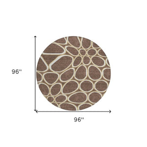 Homeroots 3' Artichoke Green And Ivory Abstract Washable Area Rug For Indoor And Outdoor Use, Durable Design 8' Round Polyester 600524