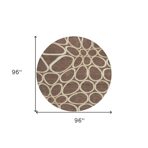 Homeroots 3' Artichoke Green And Ivory Abstract Washable Area Rug For Indoor And Outdoor Use, Durable Design 8' Round Polyester 600524