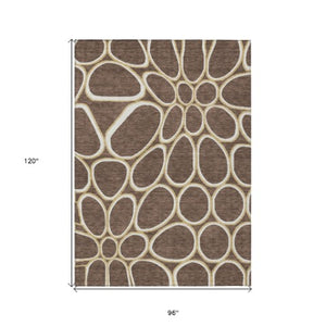 Homeroots 3' Artichoke Green And Ivory Abstract Washable Area Rug For Indoor And Outdoor Use, Durable Design 8' X 10' Polyester 600525