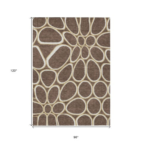 Homeroots 3' Artichoke Green And Ivory Abstract Washable Area Rug For Indoor And Outdoor Use, Durable Design 8' X 10' Polyester 600525
