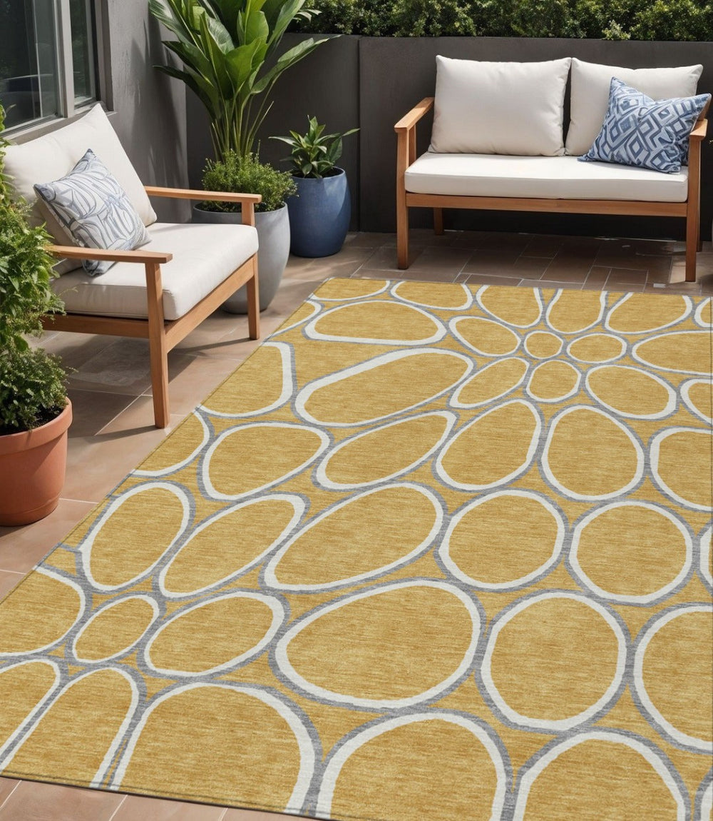 HomeRoots 5' Abstract Gold Gray Ivory Washable Area Rug - Durable Indoor Outdoor Design for Modern Spaces 5' X 8' 600529