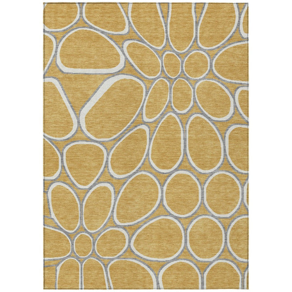 HomeRoots 5' Abstract Gold Gray Ivory Washable Area Rug - Durable Indoor Outdoor Design for Modern Spaces 5' X 8' 600529