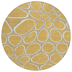 HomeRoots 5' Abstract Gold Gray Ivory Washable Area Rug - Durable Indoor Outdoor Design for Modern Spaces 8' Round 600530