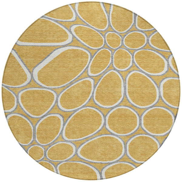 Homeroots 3' Artichoke Green And Ivory Abstract Washable Area Rug For Indoor And Outdoor Use, Durable Design 8' Round Polyester 600530