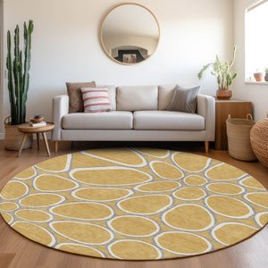 Homeroots 3' Artichoke Green And Ivory Abstract Washable Area Rug For Indoor And Outdoor Use, Durable Design 8' Round Polyester 600530