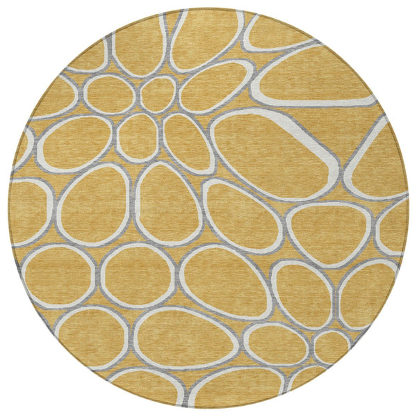 Homeroots 3' Artichoke Green And Ivory Abstract Washable Area Rug For Indoor And Outdoor Use, Durable Design 8' Round Polyester 600530