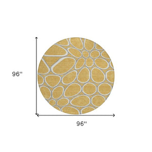 Homeroots 3' Artichoke Green And Ivory Abstract Washable Area Rug For Indoor And Outdoor Use, Durable Design 8' Round Polyester 600530