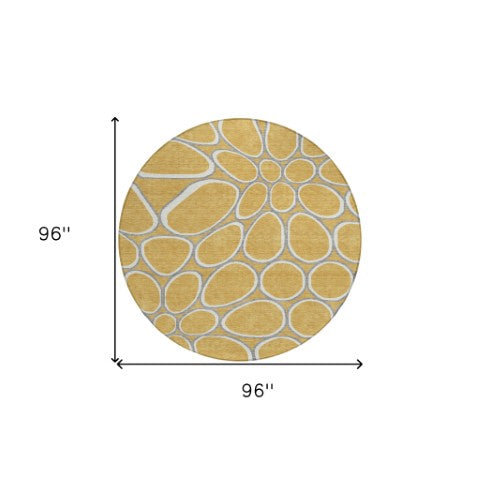 Homeroots 3' Artichoke Green And Ivory Abstract Washable Area Rug For Indoor And Outdoor Use, Durable Design 8' Round Polyester 600530