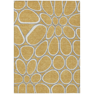 HomeRoots 5' Abstract Gold Gray Ivory Washable Area Rug - Durable Indoor Outdoor Design for Modern Spaces 8' X 10' 600531