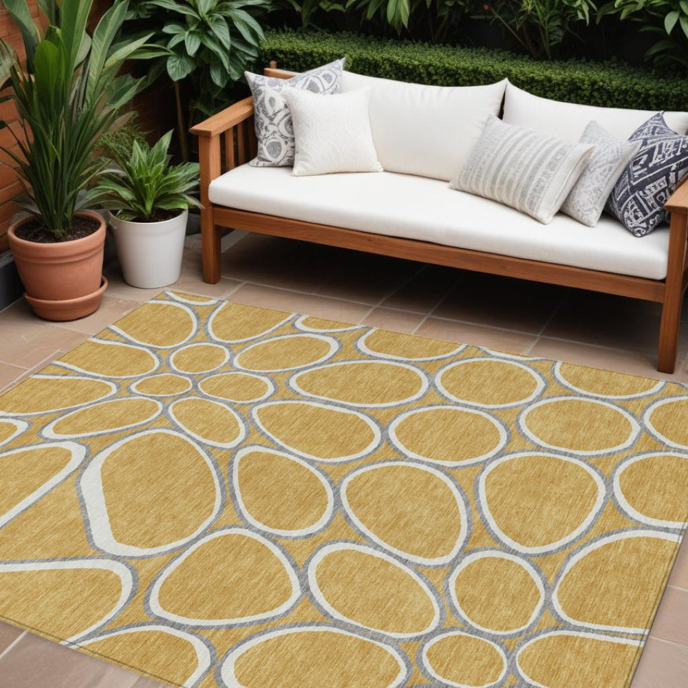HomeRoots 9' X 12' Gold Gray Ivory Area Rug - Stylish Abstract Design, Washable & Durable for Indoor/Outdoor Use 600532