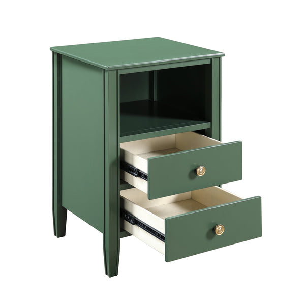 English Elm Winston 2-Drawer Storage Nightstand with Brushed Gold Knobs, Open Shelf, Fluted Legs, No Assembly Antique Green B050P376958