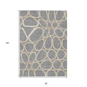 Homeroots 3' Artichoke Green And Ivory Abstract Washable Area Rug For Indoor And Outdoor Use, Durable Design 3' X 5' Polyester 600534