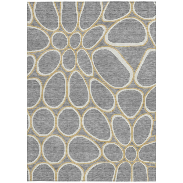 Homeroots 3' Artichoke Green And Ivory Abstract Washable Area Rug For Indoor And Outdoor Use, Durable Design 5' X 8' Polyester 600535