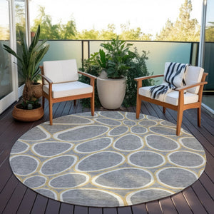 Homeroots 3' Artichoke Green And Ivory Abstract Washable Area Rug For Indoor And Outdoor Use, Durable Design 8' Round Polyester 600536