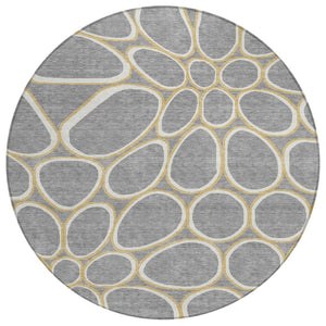 HomeRoots 5' Abstract Gray Ivory Beige Area Rug - Stylish Washable Indoor/Outdoor Design for Any Space 8' Round 600536