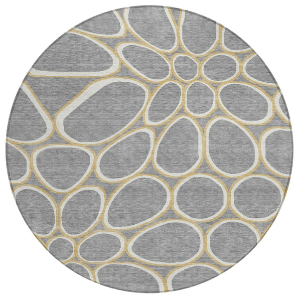 HomeRoots 5' Abstract Gray Ivory Beige Area Rug - Stylish Washable Indoor/Outdoor Design for Any Space 8' Round 600536