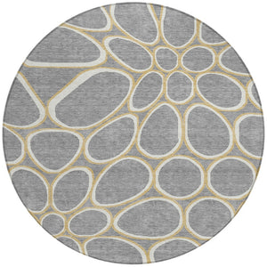 Homeroots 3' Artichoke Green And Ivory Abstract Washable Area Rug For Indoor And Outdoor Use, Durable Design 8' Round Polyester 600536