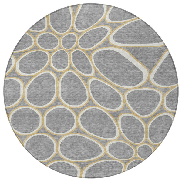 Homeroots 3' Artichoke Green And Ivory Abstract Washable Area Rug For Indoor And Outdoor Use, Durable Design 8' Round Polyester 600536