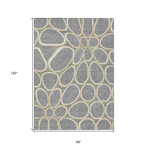 Homeroots 3' Artichoke Green And Ivory Abstract Washable Area Rug For Indoor And Outdoor Use, Durable Design 8' X 10' Polyester 600537